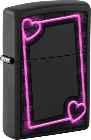 Zippo Lighter: Neon Frame with Hearts, Blacklight - Black Matte 81646