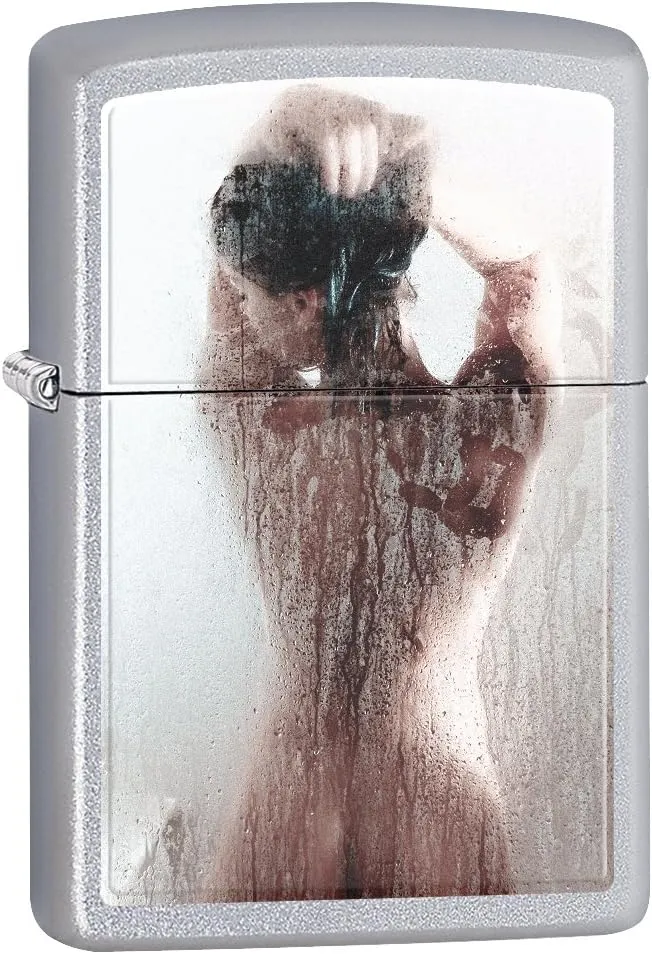 Zippo Lighter: Nude Girl in The Shower - Satin Chrome *Sexy Pin-up Girl* 75348