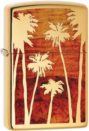 Zippo Lighter: Palm Trees and Sunset, Fusion - High Polish Brass 80792