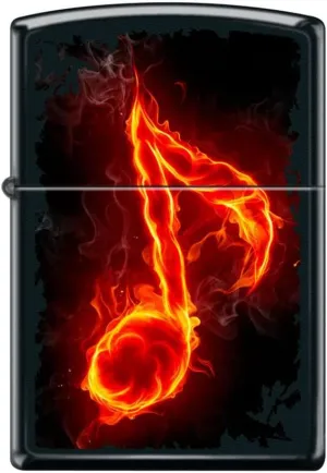 Zippo Lighter-Personalized Custom Message Engraved on Backside Fiery Music Note Black Matte Windproof Lighter Z5127