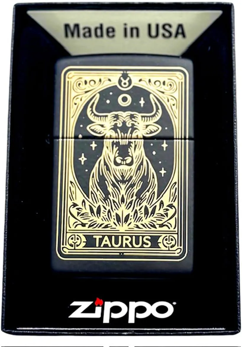 Zippo Lighter - Personalized Custom Message Engraved on Backside Zodiac, Horoscope Signs (Taurus)