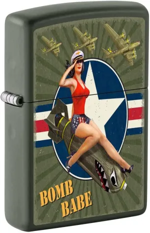 Zippo Lighter: Pin-up Girl, Bomb Babe - Green Matte 81304