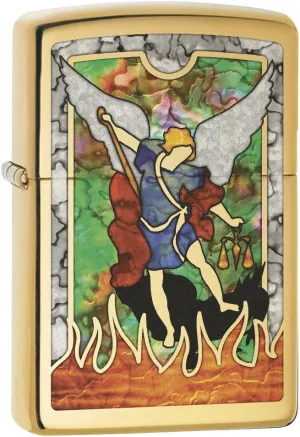 Zippo Lighter: Saint Michael The Archangel, Fusion - High Polish Brass 79107