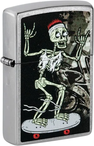 Zippo Lighter Skateboarder Skeleton, Windproof, Custom Designed, Stainless Steel Body