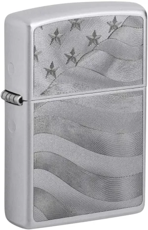 Zippo Lighter: Starts and Stripes, Engraved - Satin Chrome 81375