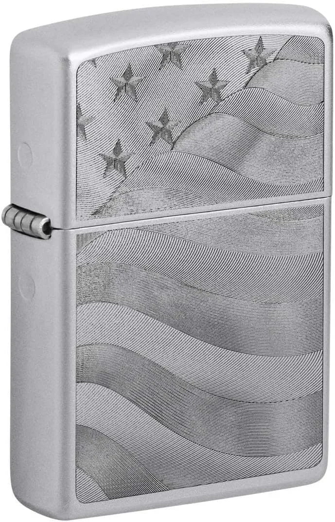 Zippo Lighter: Starts and Stripes, Engraved - Satin Chrome 81375