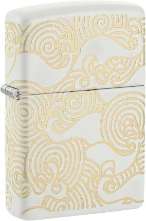 Zippo Lighter Swirling Waves, Windproof, Custom Designed, Stainless Steel Body