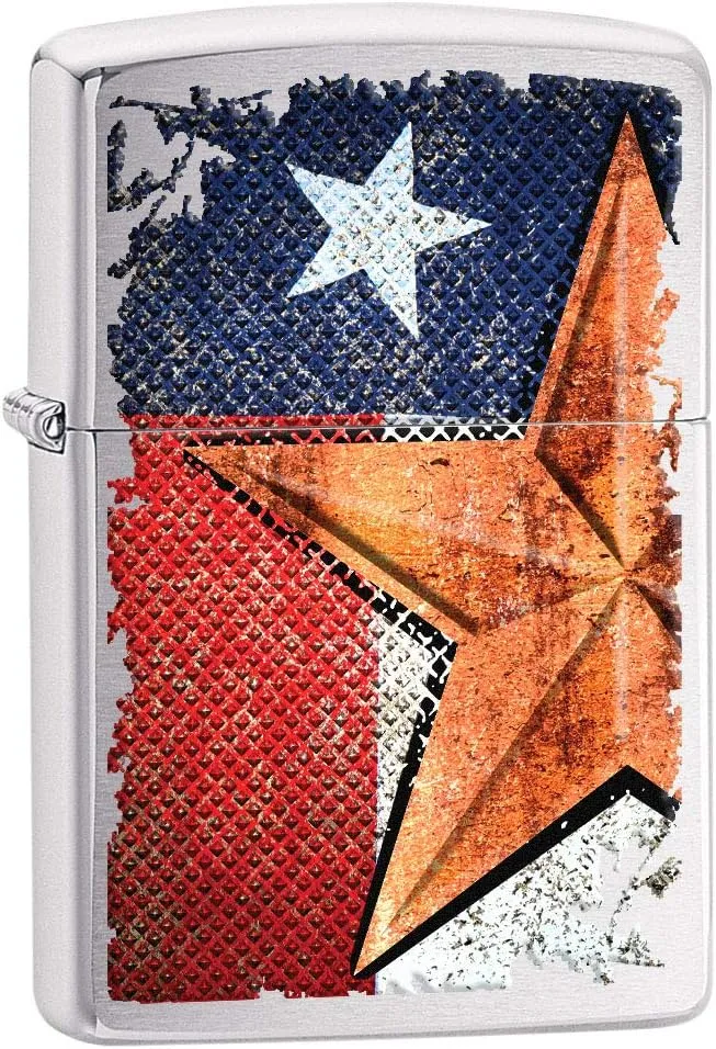 Zippo Lighter: Texas Flag and Star - Brushed Chrome 80671