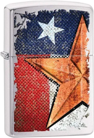 Zippo Lighter: Texas Flag and Star - Brushed Chrome 80671