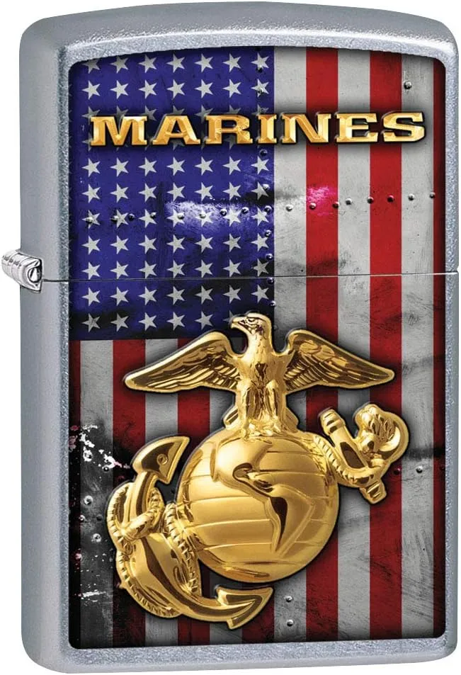 Zippo Lighter: USMC Marines Logo and American Flag - Street Chrome 80951