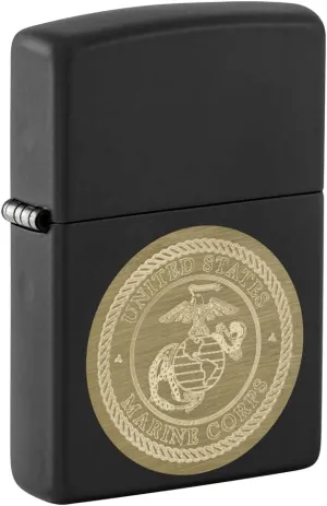 Zippo Lighter: USMC Marines Logo, Engraved - Black Matte 81256