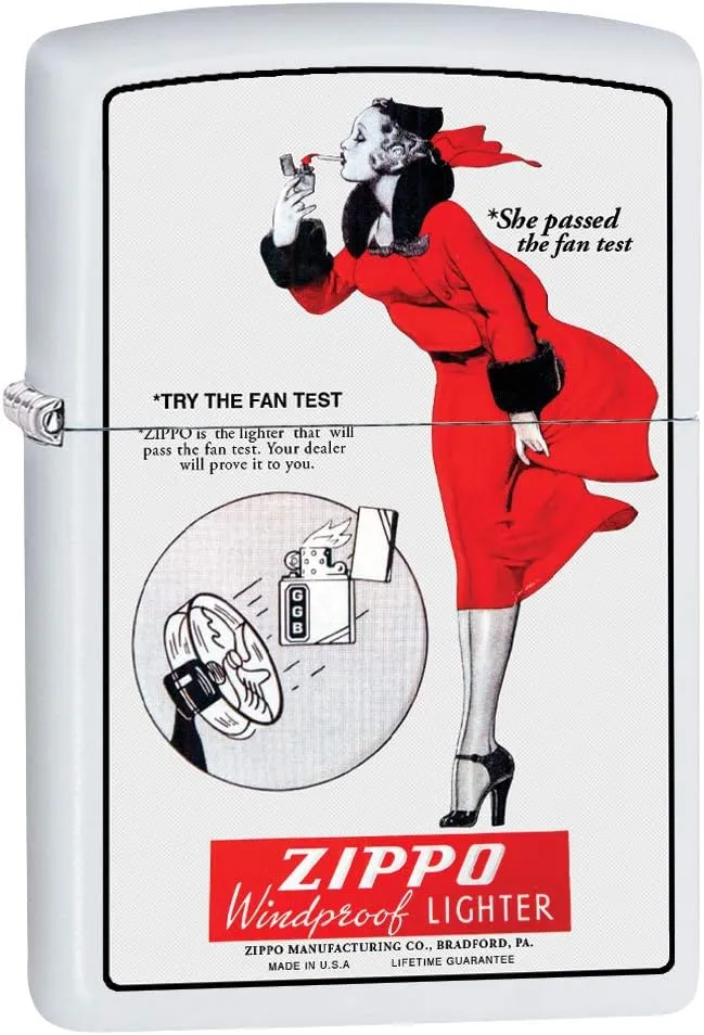 Zippo Lighter: Windy, Zippo Fan Test - White Matte 79965