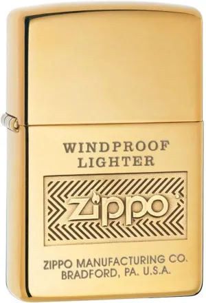 Zippo Lighter: Zippo Windproof Logo, Engraved - High Polish Brass 81165