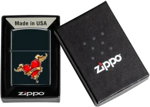 Zippo Mom Tattoo Lighter, Black Matte Finish – Classic Heart & Wings Design, Windproof & Refillable