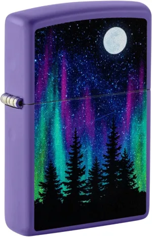 Zippo Northern Lights Design Purple Matte Pocket Lighter