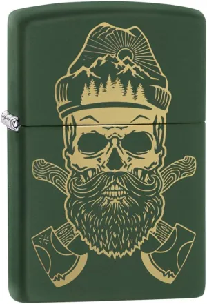 Zippo Outdoor Skull Design Green Matte Pocket Lighter, One Size