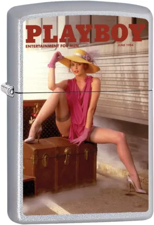 Zippo Playboy Cover June 1984 Satin Chrome Pocket Lighter