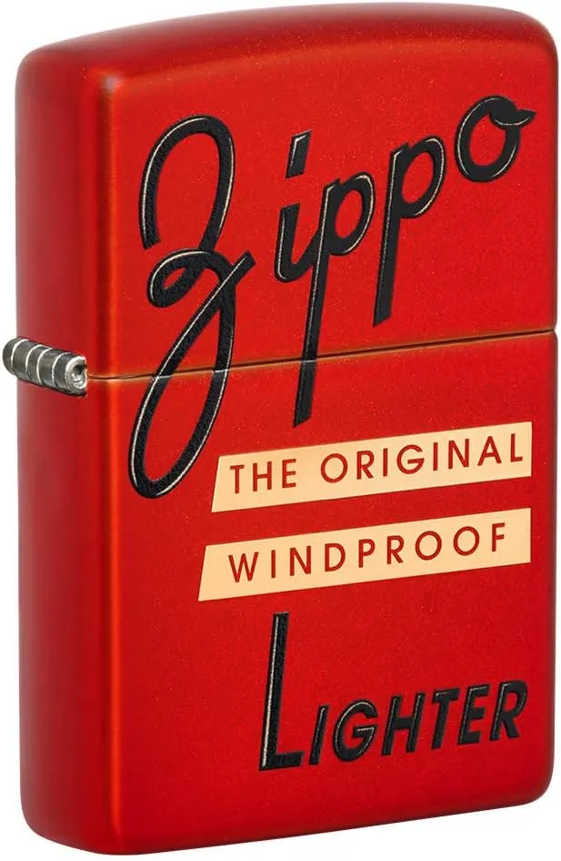 Zippo Red Box Top Design Metallic Red Pocket Lighter