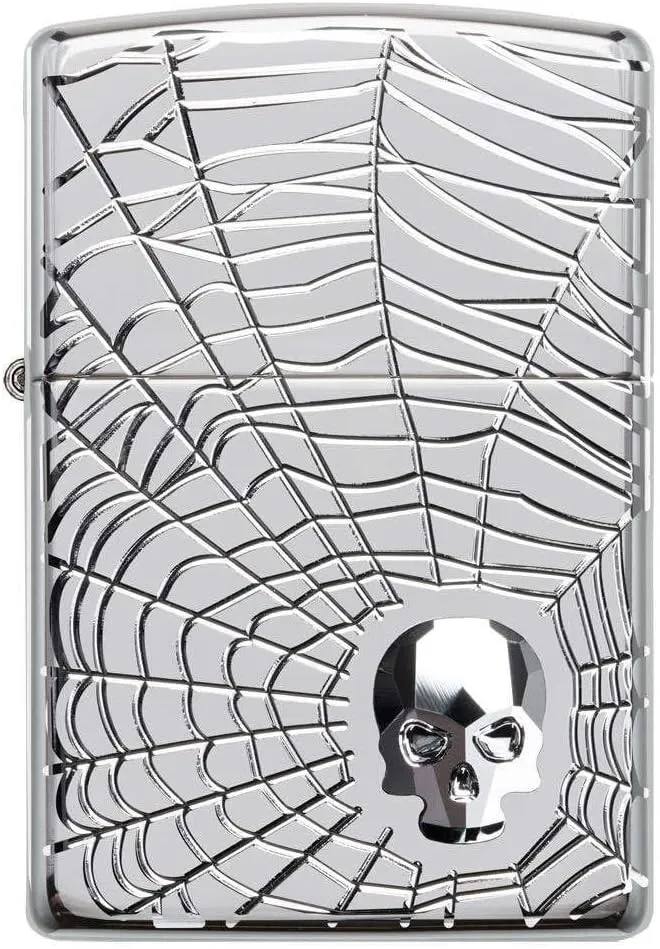 Zippo Spider Web Skull Design Pocket Lighter, One Size