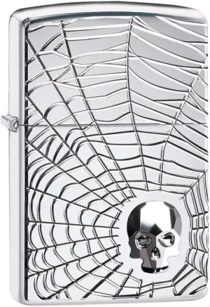 Zippo Spider Web Skull Design Pocket Lighter, One Size