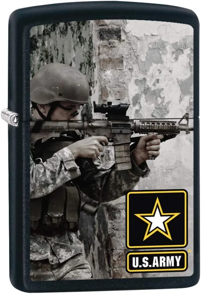 Zippo US Army Soldier and Gun Black Matte Pocket Lighter