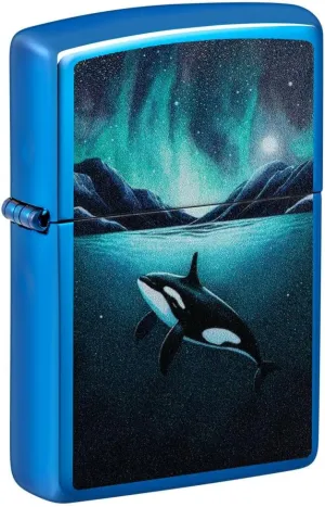 Zippo Whale Design High Polish Blue Pocket Lighter