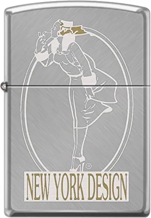 Zippo Windy Girl New York Design Herringbone Sweep Windproof Lighter New Rare