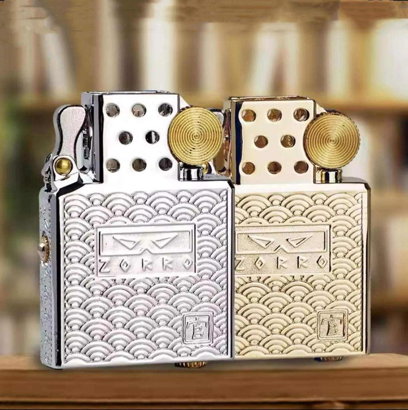 ZORRO 902 Inner Tank Kerosene Lighter – Refillable Flint Wheel Design, Universal Movement, Classic Officer Pattern Finish Gold