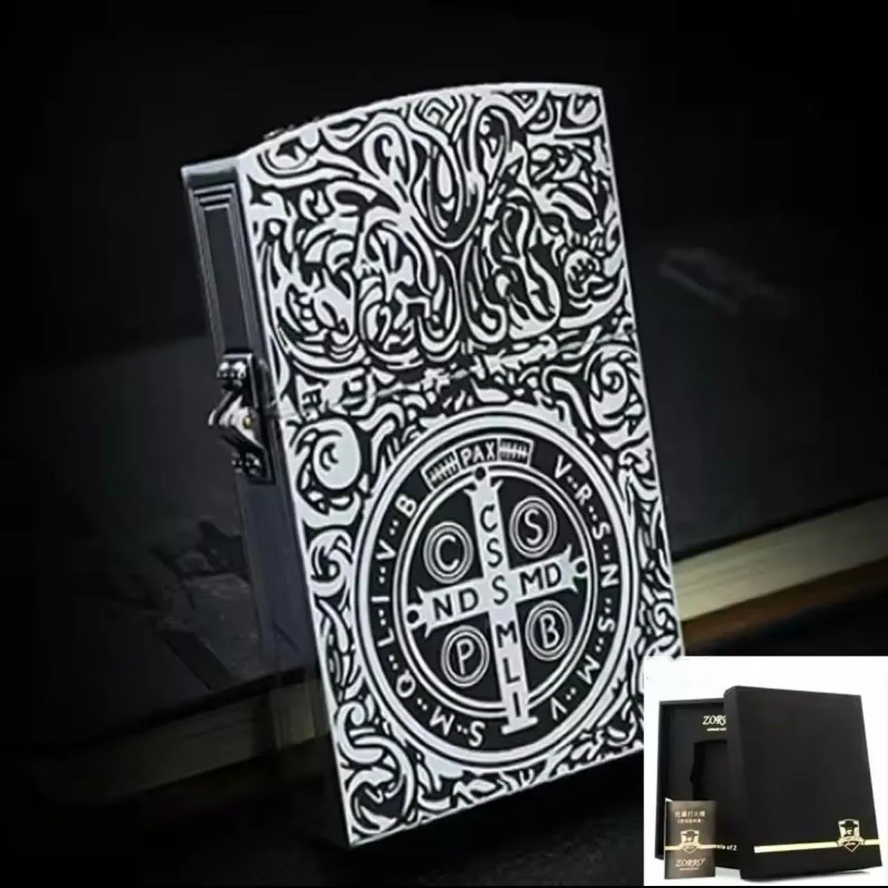ZORRO Constantine Metal Lighter – Extra Large Heavy Armor Kerosene Refillable Flint Lighter with Vintage Style Gift Box Silver(with Box)